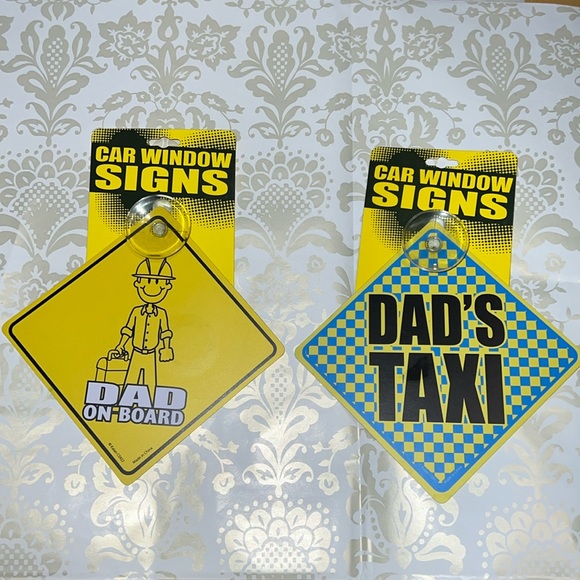 New Set of 2 “Dad On-Board” “DAD’S TAXI” Car Window Signs - Picture 1 of 5